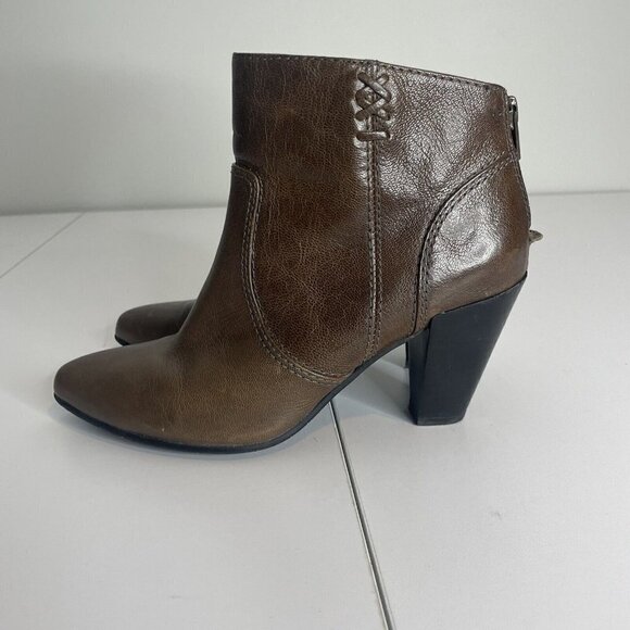 Miz Mooz Luella Brown Leather Point Toe Heeled Booties Size 6.5 - Picture 4 of 8